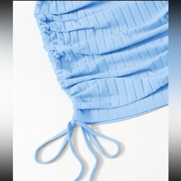 Drawstring Ruched Baby Blue Dress - Picture 3 of 5